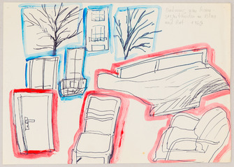 Chris Reinecke, Ordnung von Raumgegenständen in Blau und Rot, 1966