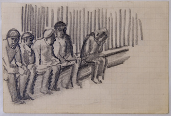 August Macke, Arbeiter, am Hausgitter sitzend (Composition Nr. 91), 1912