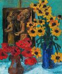 Emil Nolde, Holzplastik und Blumen, 1928
