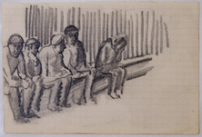 August Macke, Arbeiter, am Hausgitter sitzend (Composition Nr. 91), 1912