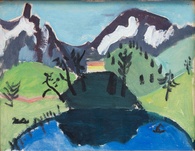 Gabriele Münter, Landschaftsskizze mit Schneebergen (verso: Dame am Stuhl, schlafend), 1922/23