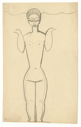 Amedeo Modigliani, Femme nue de face, les avant-bras levés, 1911-12