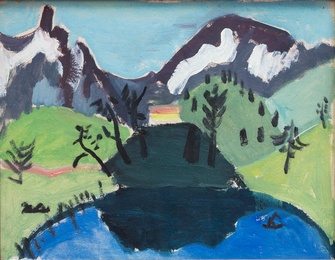 Gabriele Münter, Landschaftsskizze mit Schneebergen (verso: Dame am Stuhl, schlafend), 1922/23