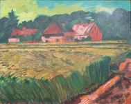 Hermann Max Pechstein, Bauernhäuser mit Getreidefeld in Leba (Farm houses with wheat field in Leba), 1922