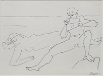 Pablo Picasso, Femme nue couchée et Joueur de flute de Pan (Baigneuse couchée et joueur de flûte de Pan), 1923